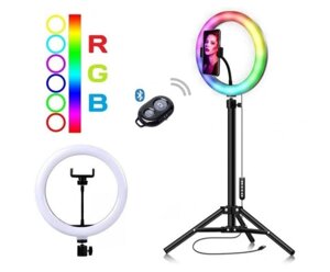 Кільцева кольорова лампа MJ-33 RGB 33 см на штативі 2м