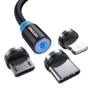 Магнітний кабель USB Denmen D09E 3 в 1 micro USB/lightning/Type-C