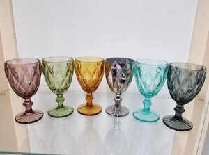 Набір келихів для вина із кольорового скла Glassware 6 шт 300 мл Мікс