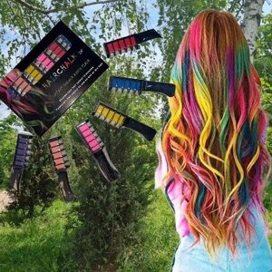 Набір гребінців 6 шт. із кольоровими крейдами для волосся Hair chalk