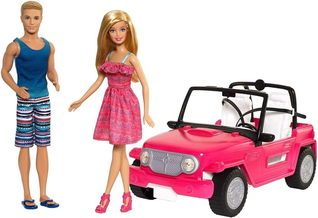 Оригінал Barbie Пляжний автомобіль + ляльки Барбі та Кен. Джип Барбі від компанії Компас - фото 1
