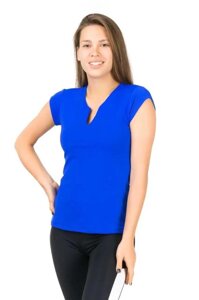 Спортивна футболка жіноча з V-подібним вирізом, колір синій електрик