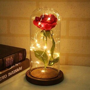 Вічна троянда в колбі з LED-підсвіткою (велика)/Квітка в колбі Красна