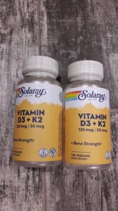Вітаміни D3 та K2, без сої, 120 вегетаріанських капсул