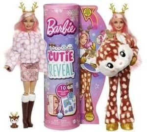 Лялька Барбі в костюмі оленя, хаскі, ведмедик Barbie Cutie Reveal, Mattel