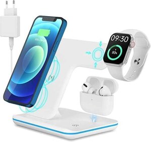 Бездротова зарядка 3в1 для iPhone/AppleWatch/AirPods біла