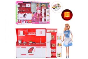 Іграшковий набір кухня з лялькою DEFA 8085 холодильник, посуд, світло, р