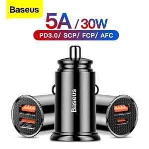 Зарядка в прикурювач Baseus 2USB type-c 5A 30W QC 3.0 4.0 зарядне