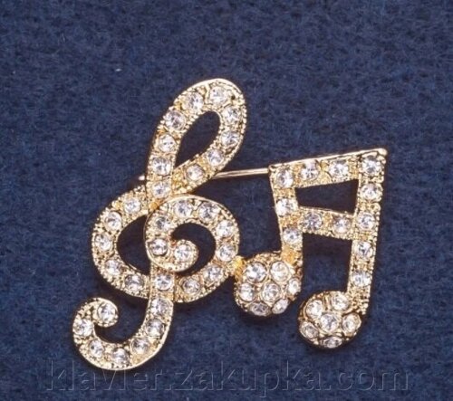 Брошка "Скрипковий ключ і нота" колір металу золото 3,2х3,2см, фото 1
