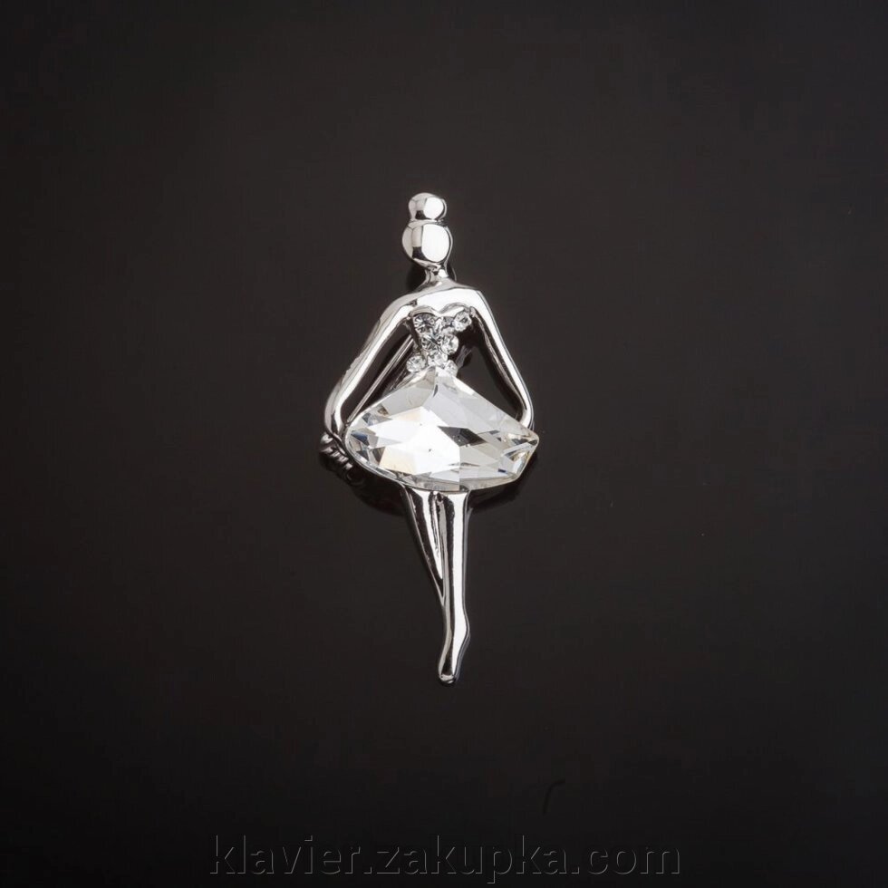 Брошка Балерина з білим прозорим кристалом-пачкою колір металу "світле срібло" 4,5х2см від компанії Нотний магазин "Клавир" - фото 1