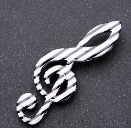 Брошка Скрипковий ключ в чорно білу смужку 25х70мм сірий метал від компанії Нотний магазин "Клавир" - фото 1