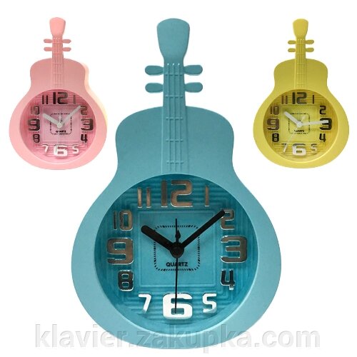 Годинник-гітара кольорова з будільником 17.5 см від компанії Нотний магазин "Клавир" - фото 1