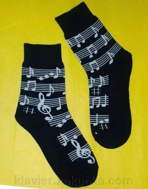 Шкарпетки з нотами (ноти на чорному) від компанії Нотний магазин "Клавир" - фото 1