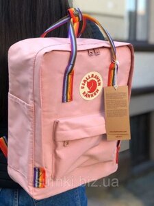 Модний міської рюкзак kanken fjallraven оригінал сумка Канків Веселка Rainbow рожевий з райдужними ручками рожевий, Дор