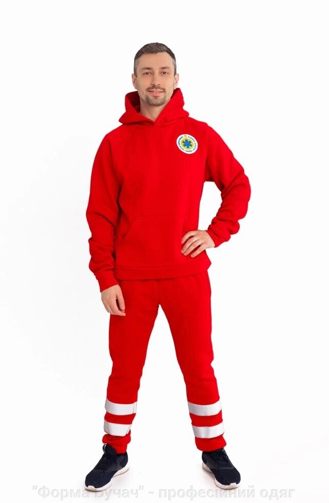 Комплект трикотажний ЕМД чоловічий червоний ( худі + брюки) від компанії "Форма Бучач" - професійний одяг для Екстренної Медицини - фото 1