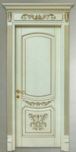 Двері з карнизом (порталом) із золотою патиною
