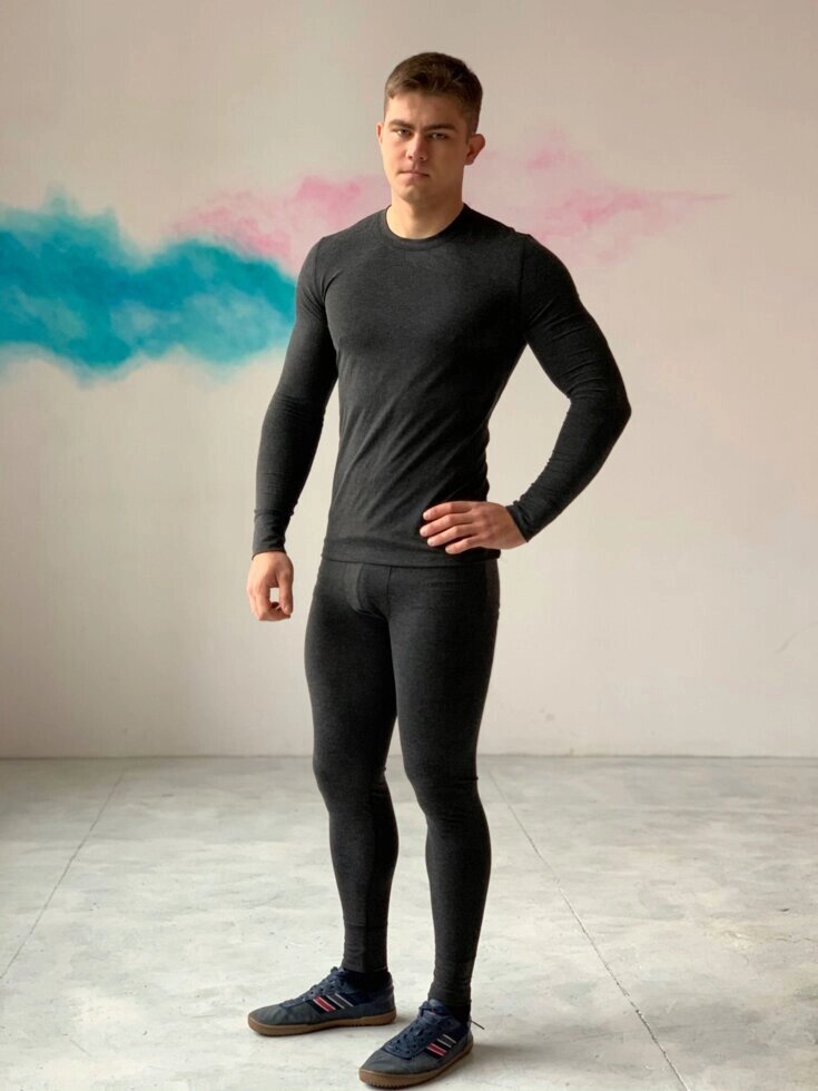 Чоловіче термобілизна з шерстю однотонне чорне від компанії «Водна Тема» Інтернет-магазин - фото 1