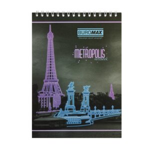 Блокнот на пружині зверху METROPOLIS, А5, 48 арк, клітинка, картонна обкладинка,фіолет