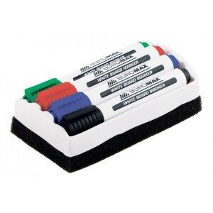 Набір маркерів Buromax 4 шт + губка для сухостіральних дощок 2-4 мм BM. 8800-84