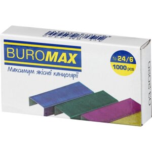 Скоби №24/6, кольорові, 1000 шт. buromax, BM. 4422