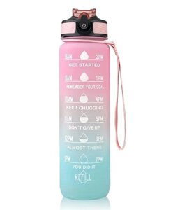 Мотиваційна пляшка для води 1л з часом, без BPA, Tritan фітнес, спорт, прогулянка pinkBlue