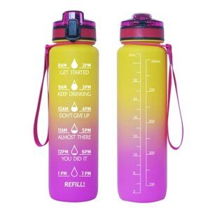Мотиваційна пляшка для води 1л з часом, без BPA, Tritan фітнес, спорт, прогулянка pinkYellow