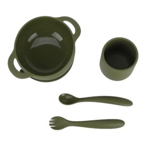 Набір силіконового посуду OldBro Olive силіконова тарілка на присосці, кухоль та прилади, 4 предмети