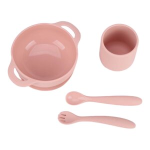 Набір силіконового посуду OldBro Pink силіконова тарілка на присосці, кухоль та прилади, 4 предмети