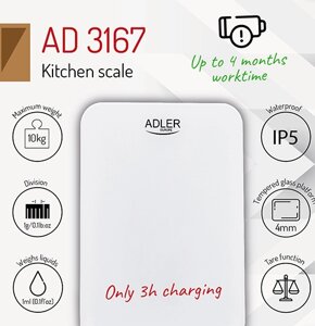 Кухонні ваги на USB Adler AD 3167w max 10 кг