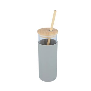 Скляна пляшка Tumbler 550мл з бамбуковою трубочкою Grey