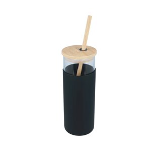 Скляна пляшка Tumbler 550мл з бамбуковою трубочкою Black