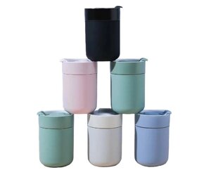 Кавові чашки 295мл з кришками Cute Travel Mugs з захисним силіконовим чохлом MiX collors