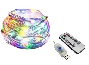 Вуличні гірлянди 10м 100лед RGB USB з пультом ДУ світлодіодні зовнішні садові ліхтарі SunLamp