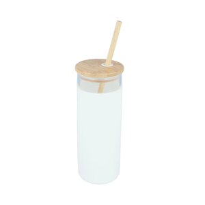 Скляна пляшка Tumbler 550мл з бамбуковою трубочкою white