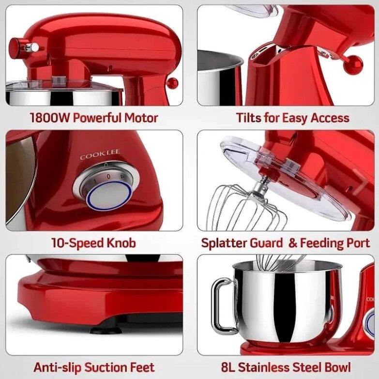 Планетарний міксер тістоміс 1800Вт чаша 8л COOKDEYI SM 1522NM red від компанії інтернет магазин Stockzona - фото 1