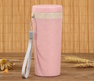 Стакан для напитків із пшеничної соломи з двома стенками 300 мл, Рожевий