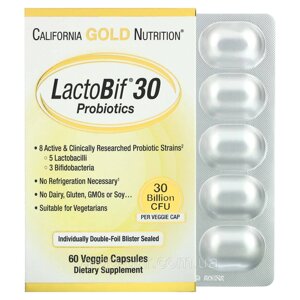 Пробіотик (LactoBif Probiotics) 30 млрд КУО 60 капсул (дисбактеріоз, здуття, гастрит, здуття, травлення)