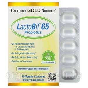 Пробіотик (LactoBif Probiotics) 65 млрд КУО 30 капсул (дисбактеріоз, здуття, гастрит, здуття, травлення)