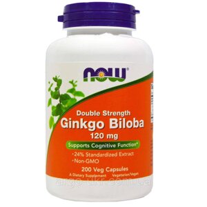 Гінкго білоба США NOW (Ginkgo Biloba) 200 капсул (для судин, мозку, покращує пам'ять, інсульт, тиск)