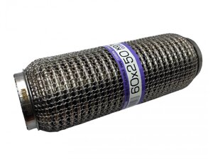 Гофра глушника 60x250 3-х шарова посилена Interlock кольчуга (короткий фланець / нерж. сталь) EuroEx