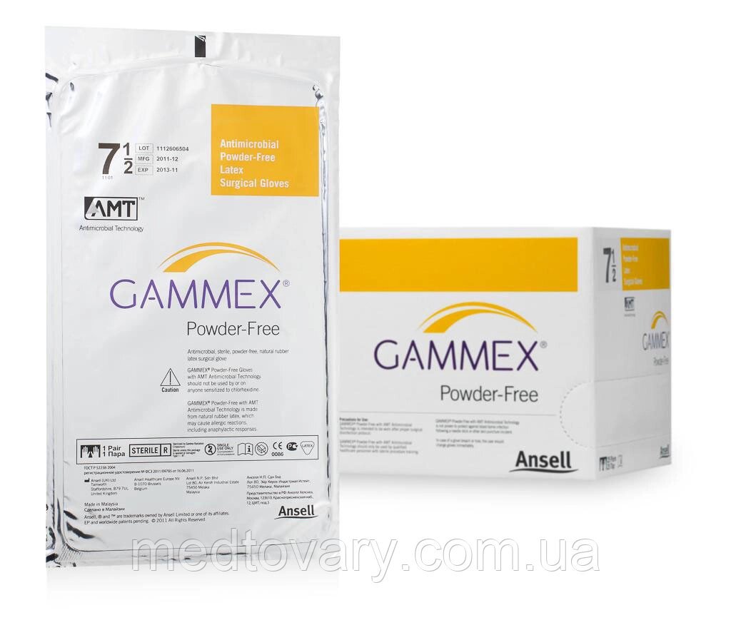 Антимікробні латексні хірургічні рукавички без пудри стерильні GAMMEX® Powder-Free with AMT ™ (розмір 6.0) від компанії Фармєдіс, ТОВ - фото 1