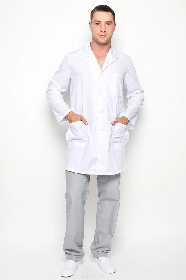 Халат медичний чоловічий 03 44-176 сорочковий білий-білий від компанії Фармєдіс, ТОВ - фото 1