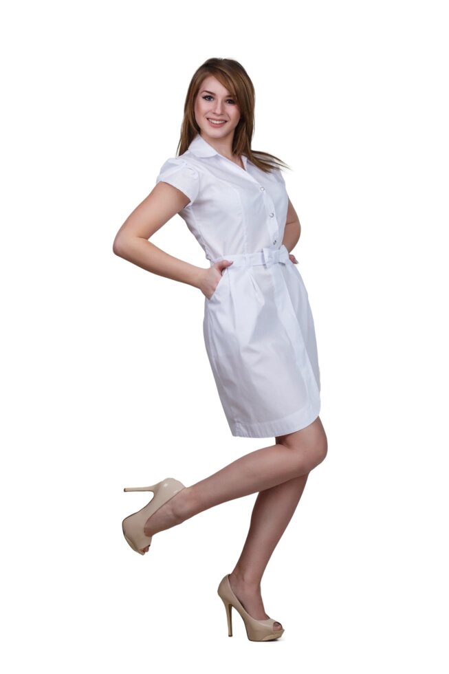 Халат медичний жіночий Софі 44-170 сорочковий білий-білий від компанії Фармєдіс, ТОВ - фото 1