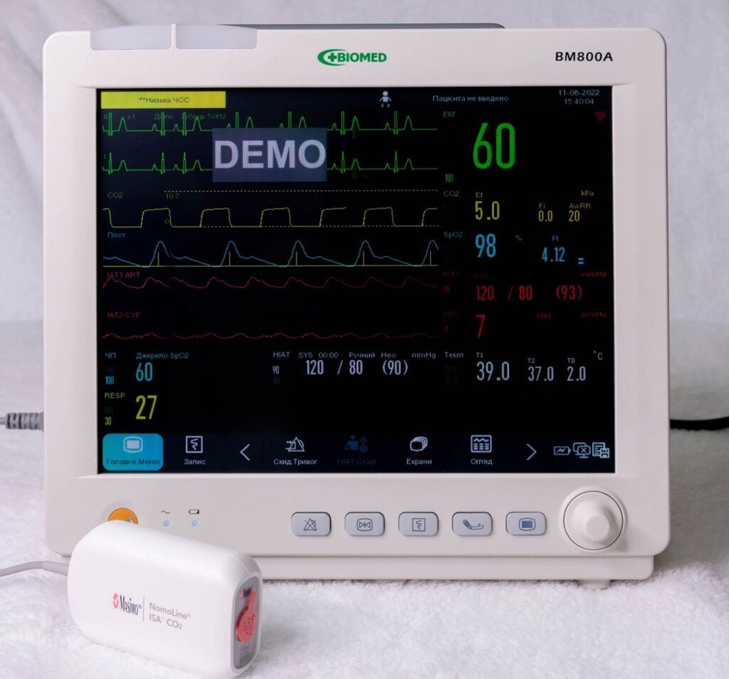 Монітор пацієнта ВМ800А з сенсорним дисплеєм + CO2 (капнографія masimo) від компанії Фармєдіс, ТОВ - фото 1