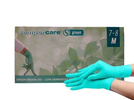 Рукавички оглядові нестерильні неприпудрені нітрилові "Sempercare Green" від компанії Фармєдіс, ТОВ - фото 1