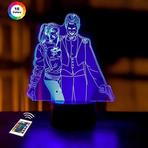 3D нічне світло "Джокер і Харлі королева" (збільшення зображення) подарункова упаковка + 16 кольорів + дистанційне управління 3dtoyslam від компанії Polmart - фото 1