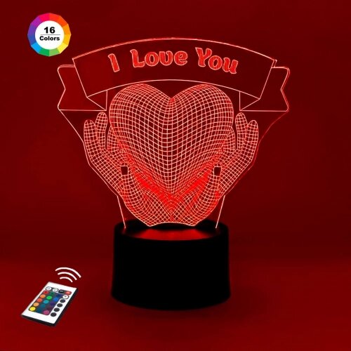3D нічне світло "серце 3" (збільшене зображення) подарункова упаковка + 16 кольорів + пульт дистанційного керування 3dtoyslamp від компанії Polmart - фото 1