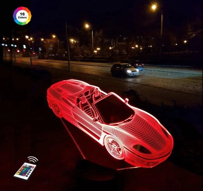 3D нічник "Автомобіль 3" (ЗБІЛЬШЕНИЙ ЗОБРАЖЕННЯ) + пульт ДК + мережевий адаптер + батарейки (3ААА) 3DTOYSLAMP від компанії Polmart - фото 1