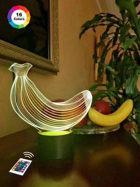 3D нічник "Банан" (ЗБІЛЬШЕНИЙ ЗОБРАЖЕННЯ) + пульт ДК + мережевий адаптер + батарейки (3ААА) 3DTOYSLAMP від компанії Polmart - фото 1