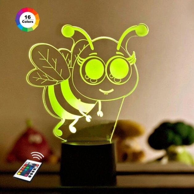 3D нічник "Бджілка Майя" (ЗБІЛЬШЕНИЙ ЗОБРАЖЕННЯ)+ пульт ДК + мережевий адаптер+ батарейки (3ААА) 3DTOYSLAMP від компанії Polmart - фото 1